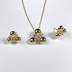 COJUNTOS MEIA PEROLA E PEDRAS NO DOURADO - SEMIJOIA