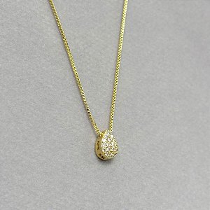 COLAR GOTA CRAVEJADA MICROZIRCONIA DOURADA - SEMIJOIA