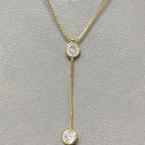 COLAR GRAVATINHA COM PEDRAS ZIRCONIA NO DOURADO - SEMIJOIA