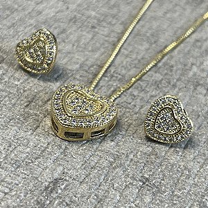 CONJUNTO CORAÇÃO CRAVEJADO - SEMIJOIA