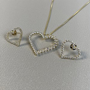 CONJUNTO CORAÇÃO ZIRCONIA - SEMIJOIA