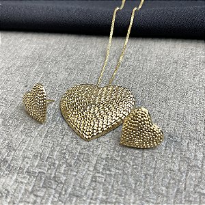 CONJUNTO CORAÇÕES S NO DOURADO - SEMIJOIA