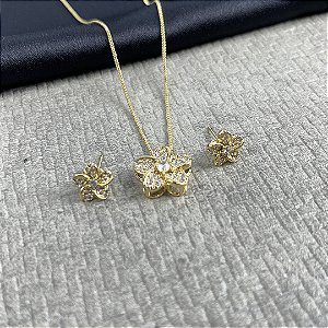 CONJUNTO FLOR CRAVEJADA - SEMIJOIA