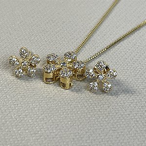 CONJUNTO FLOR CRAVEJADA - SEMIJOIA