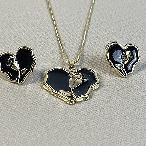 CONJUNTO FLOR CRAVEJADA ROSA - SEMIJOIA