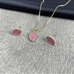 CONJUNTO GOTA CINTILIANTE ROSA - SEMIJOIA