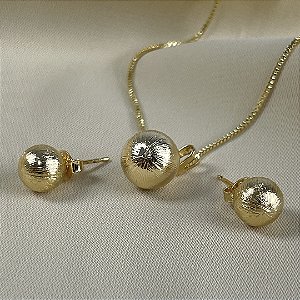 CONJUNTO PEROLAS RISCADAS DOURADAS - SEMIJOIA