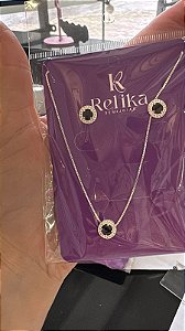 CONJUNTO PONTO DE LUZ LUXO PRETO - PRATA 925