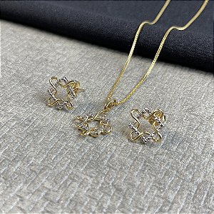 CONJUNTO QUADRADO E PRATA NO DOURADO - SEMIJOIA