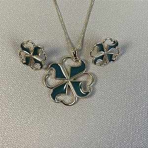 CONJUNTO TREVO VERDE - SEMIJOIA