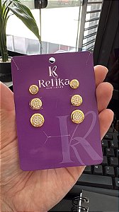 TRIO BRINCOS CRAVEJADOS - DOURADO