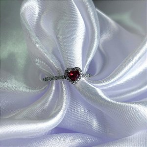 ANEL - CRAVEJADO CORAÇÃO VERMELHO PRATA 925