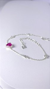 PULSEIRA LUXO ZIRCONIA COM CORAÇÃO ROSA - PRATA 925