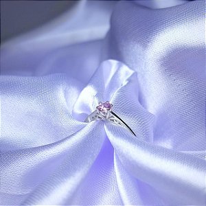 ANEL SOLITARIO PEDRA ROSA - PRATA 925