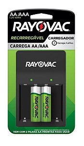Carregador Rayovac + 2 Pilhas Aa Recarregáveis [F108]