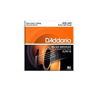 Cordas Para Violão Aço D Addario Bronze 80/20 Ej10-b+pl010 010" 047" Corda Extra Pl010  [F108]
