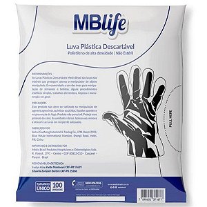 Luva Plástica Transparente Hdpe Nao Esteril C/ 100un Medix [F083]
