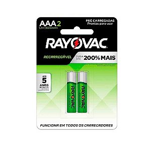 Pilha Recarregável Eco Aaa2 Rayovac Com 02 Unidades [F108]