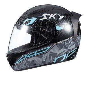 Capacete Sky Two Cyber Snake Preto Fosco Transf Azul 58 [F083]