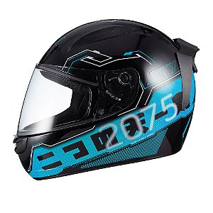 Capacete Sky Two Sorah Preto Brilho Transf Azul 56 [F083]
