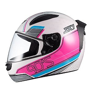 Capacete Sky Two Anos 90 Branco Fosco Transf Azul/rosa 60 [F016]