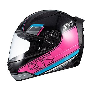 Capacete Sky Two Anos 90 Preto Fosco Transf Azul/rosa 62 [F016]