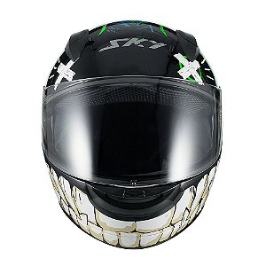 Capacete Sky Two Chaos Preto Fosco Transf Verde 62 [F016]