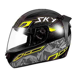 Capacete Sky Two Cyber Snake Preto Fosco Transf Amarelo 56 [F016]
