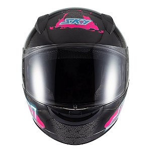 Capacete Sky Two Samurai Preto Fosco Transf Rosa 62 [F016]