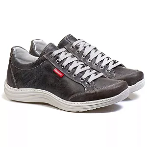 Sapatênis Casual Conforto Couro Cinza [F008]
