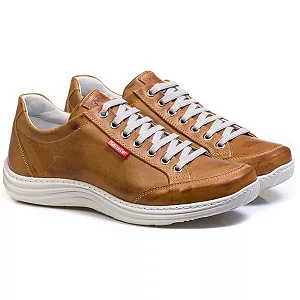 Sapatênis Casual Conforto Couro Marrom Claro [F008]