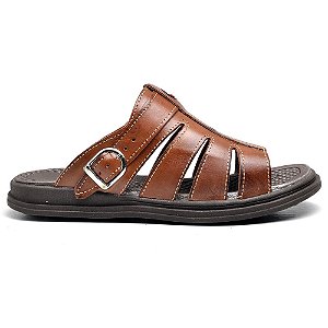 Chinelo Masculino Conforto Couro Marrom [F008]