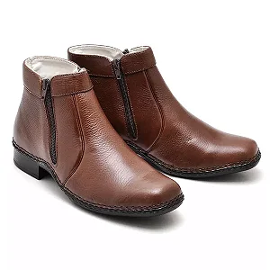 Botina Casual Conforto Couro Marrom [F008]
