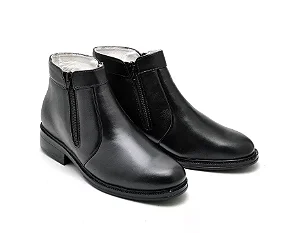Botina Casual Conforto Couro De Carneiro Preto [F008]