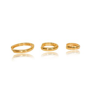 Trio De Brinco Liso Folheado Em Ouro 18k [F027]
