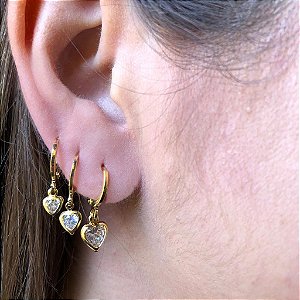 Trio Argolinha Coração De Zircônia Folheado Em Ouro 18k [F027]