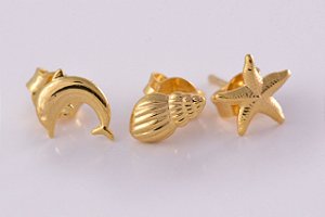 Brinco Trio Marinhos Folheado Em Ouro 18k [F027]