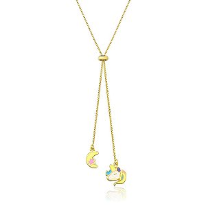 Colar Personalizado Gravata Nuvem E Unicórnio  Folheado Em Ouro 18k [F027]