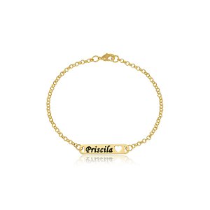 Pulseira Personalizada Chapada Nome Coração Vazado Folheado Ouro 18k [F027]