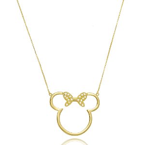 Colar Personalizado Mickey E Minnie Vazado Folheado Em Ouro 18k [F027]
