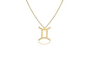 Colar Personalizado Signo De Gêmeos Folheado Em Ouro 18k [F027]