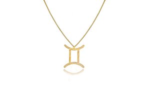 Colar Personalizado Signo De Gêmeos Folheado Em Ouro 18k [F027]