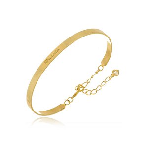 Pulseira Rígida Com Nome E Feixe Folheado Em Ouro 18k [F027]