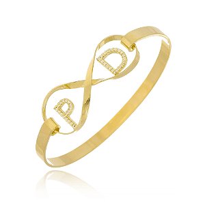 Pulseira Rígida Com Infinito E Iniciais Do Casal Trabalhado Em Zircônia [F027]