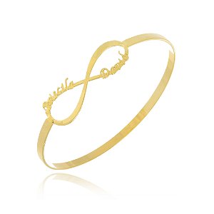 Pulseira Rígida Com Infinito E Nome Do Casal Folheado Em Ouro 18k [F027]