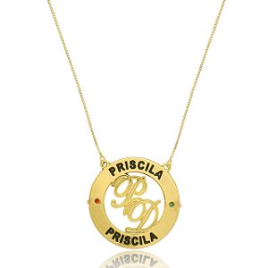 Colar Personalizado Mandala Circunferencial Com Nomes E Iniciais No Meio [F027]