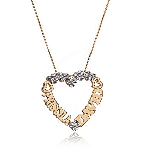 Colar Personalizado Mandala Coração E Mini Corações Em Ródio [F027]