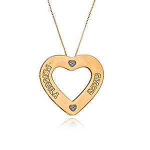 Colar Personalizado Coração Com Nomes E Mini Corações [F027]