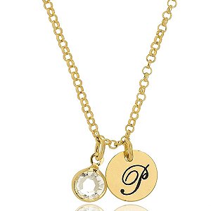 Colar Personalizado Com Chapa  Inicial  Pingente Em Zircônia [F027]