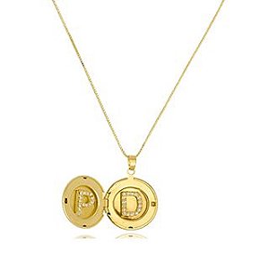 Colar Personalizado Surpresa Com Iniciais Em Zircônia Folheado Em Ouro 18k [F027]